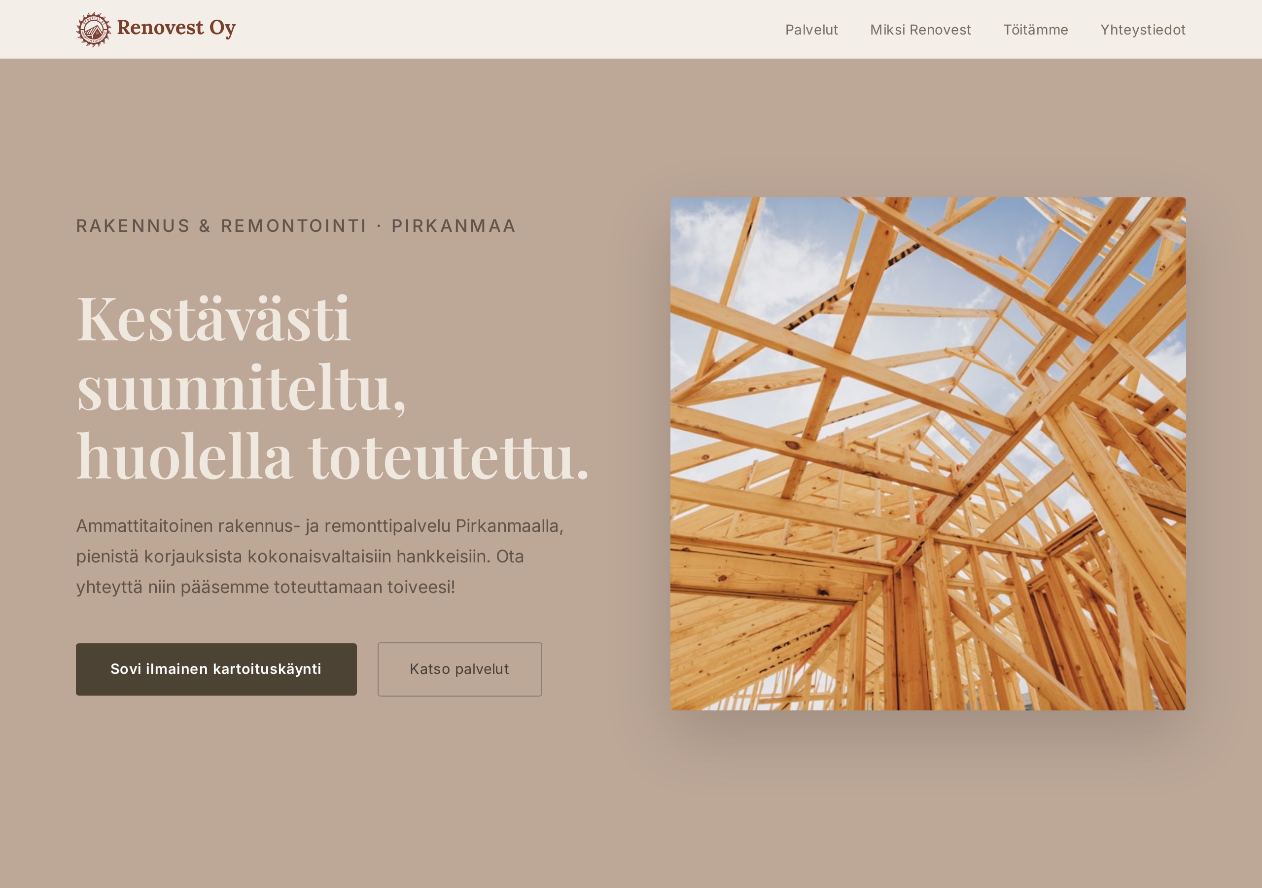 Kuvakaappaus Renovest Oy:n verkkosivujen etusivusta