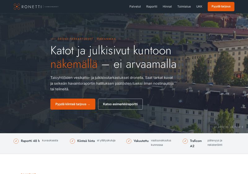 Kuvakaappaus Ronetti-konseptisivuston etusivusta